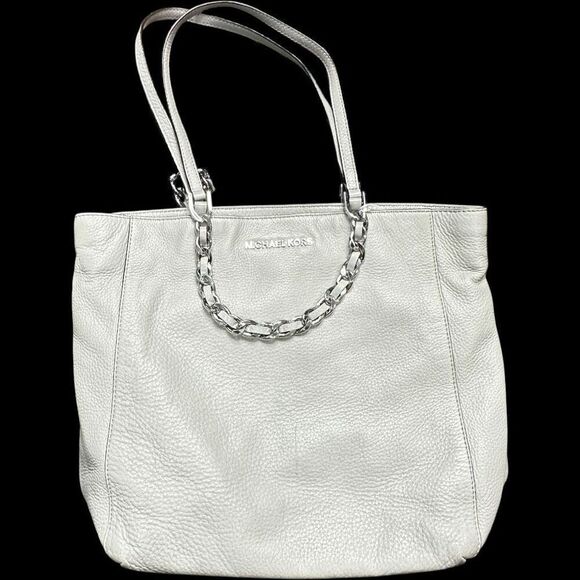 MICHAEL KORS MK Harper Light Doge Gray Grey Purse Bag Tote Shopper Chain Detail - Picture 8 of 12